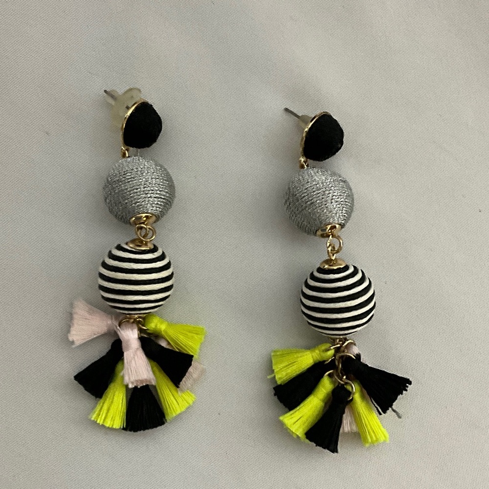Striped Tassel Drop Funky Earrings